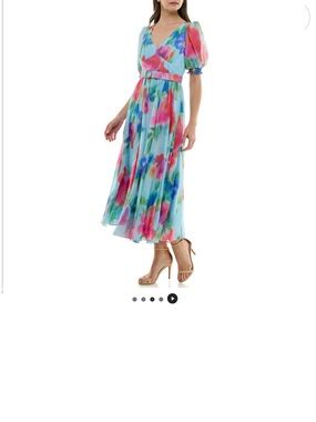 Taylor Floral Watercolor Midi Skirt - Pink, Blue, Green